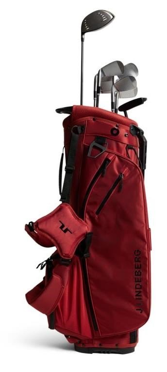 J.Lindeberg JL Flare golf bag in Bossa Nova red, front angle
