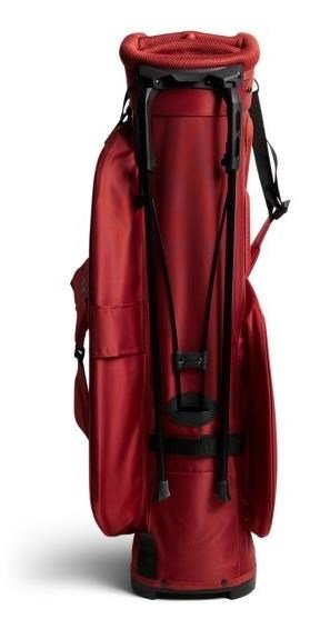 J.Lindeberg JL Flare golf bag in Bossa Nova red, rear and stand view