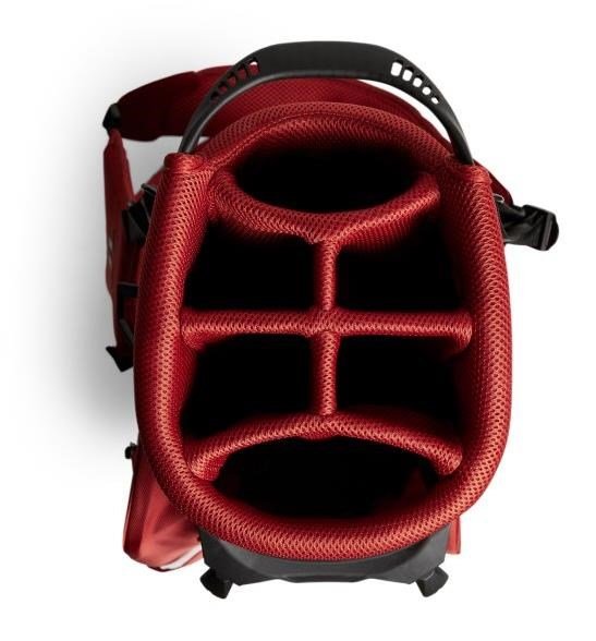 J.Lindeberg JL Flare golf bag in Bossa Nova red, six-way top divider