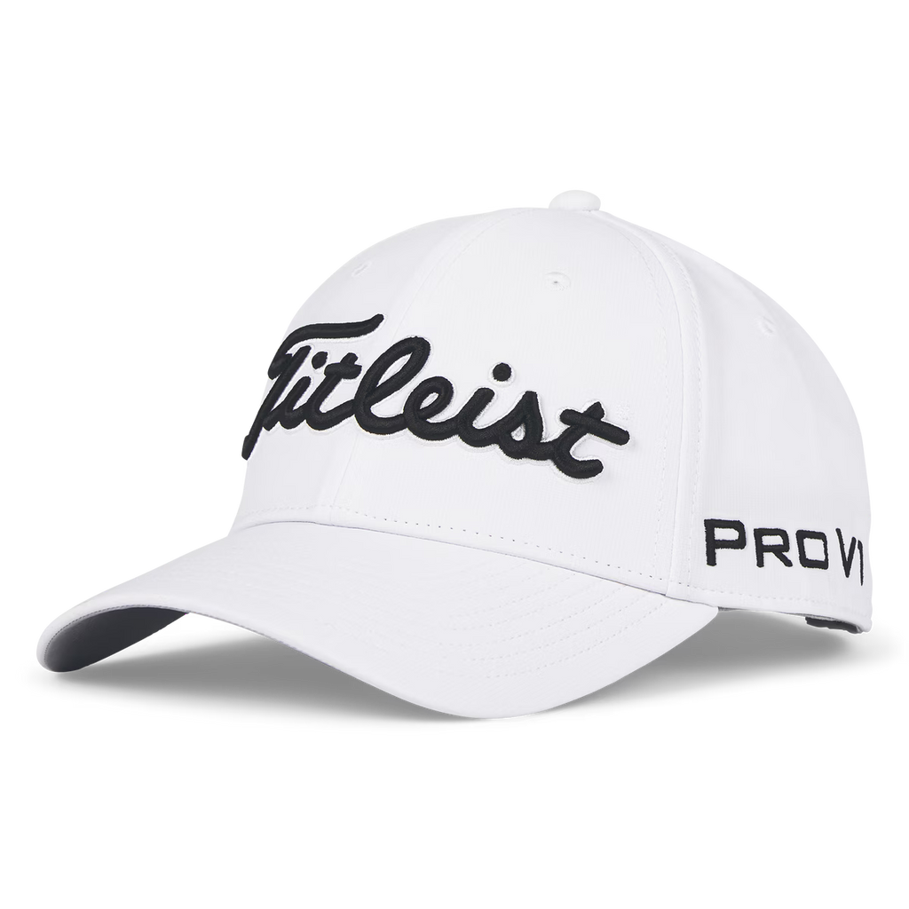 Titleist Tour Performance golf cap in white and black, front view