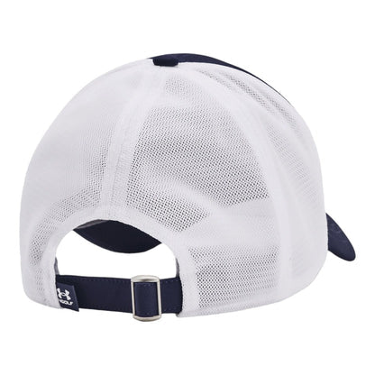Under Armour Iso-Chill Driver Mesh golf cap in midnight navy and white, back view
