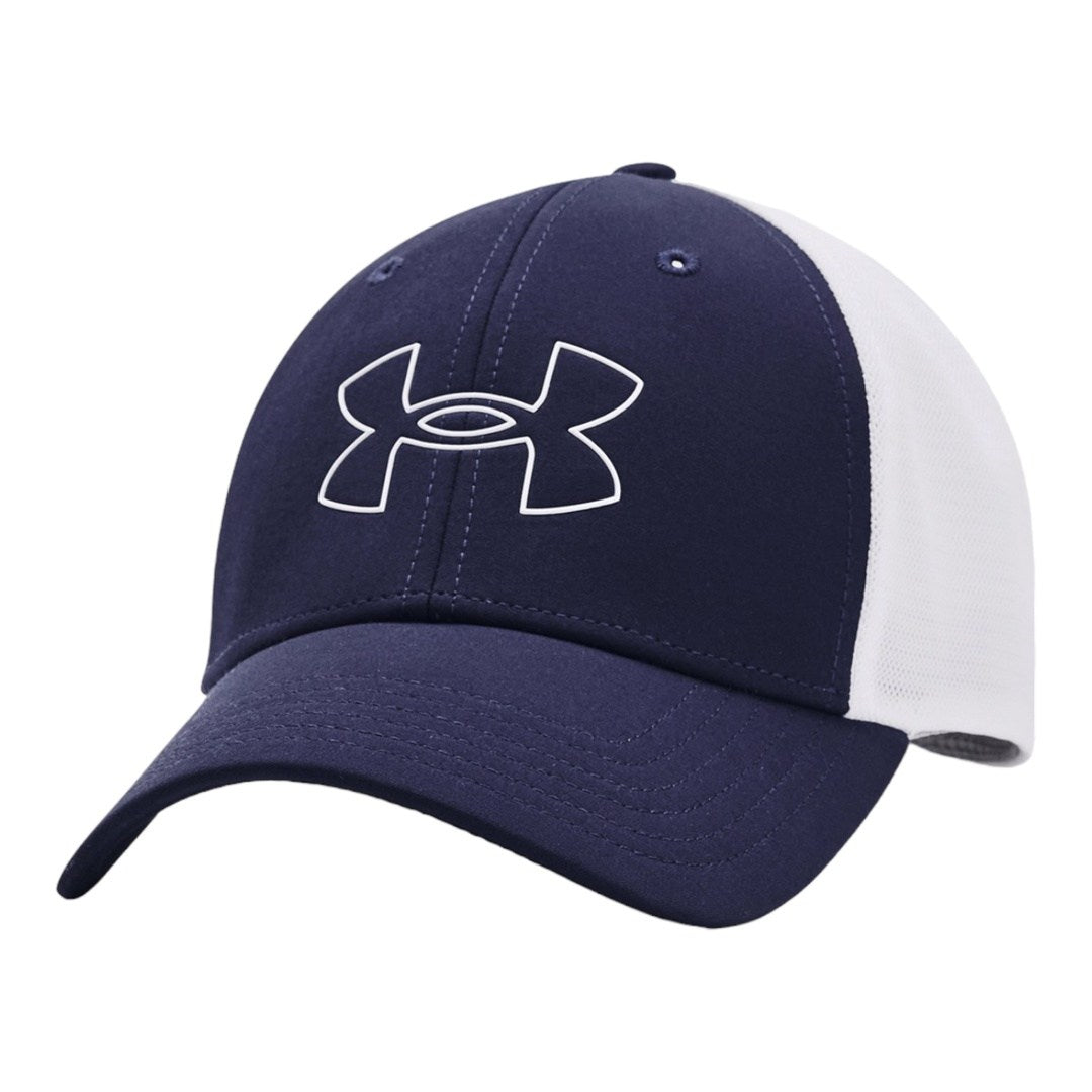 Under Armour Iso-Chill Driver Mesh golf cap in midnight navy and white, front view