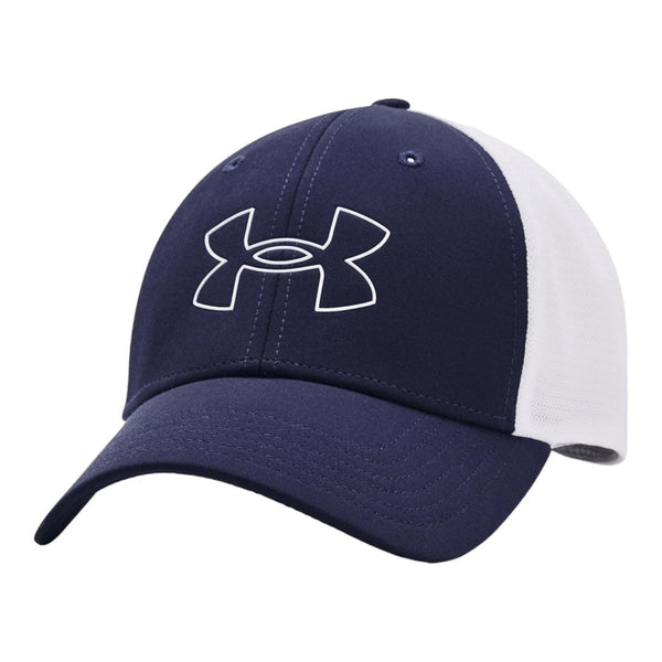 Under Armour Iso-Chill Driver Mesh golf cap in midnight navy and white, front view